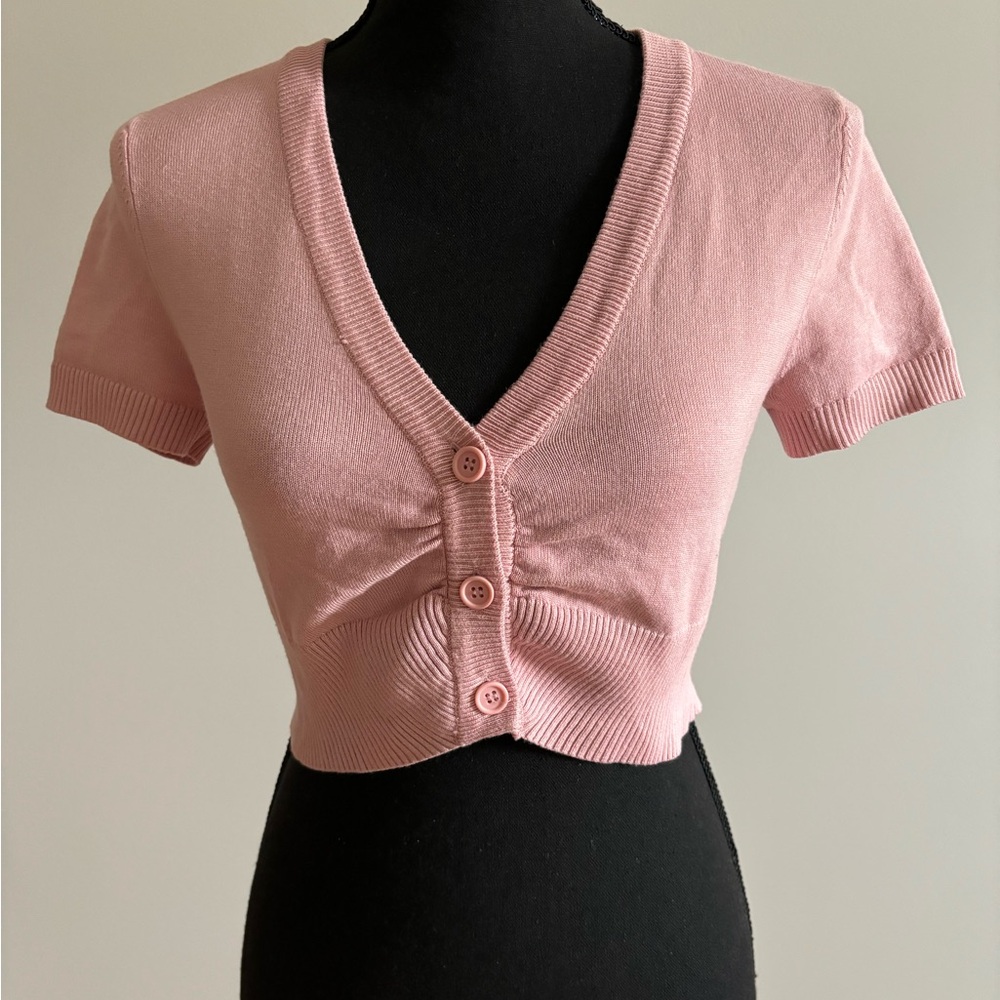 Pink V-Neck Button-Up Women's Top